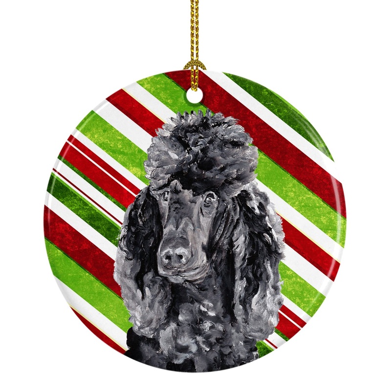 Black Standard Poodle Candy Cane Christmas Ornament - Round Ceramic Ornament  Artist-Designed Keepsake Decoration SC9794CO1