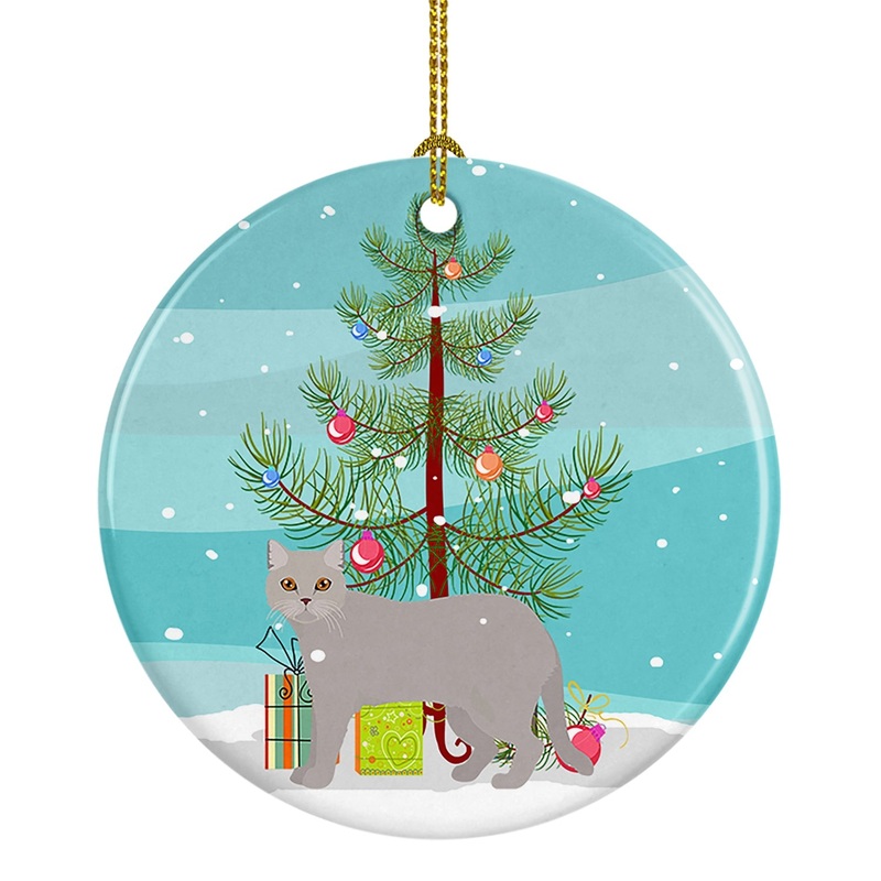 British Semi Longhair Cat Merry Christmas Ornament - Round Ceramic Ornament  Artist-Designed Keepsake Decoration