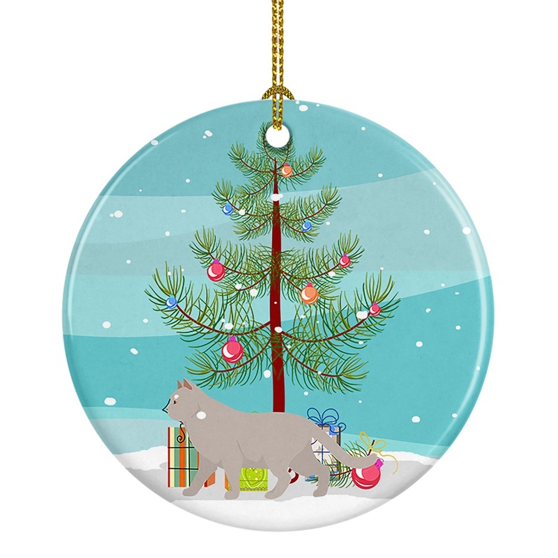 British Shorthair #2 Cat Merry Christmas Ornament - Round Ceramic Ornament  Artist-Designed Keepsake Decoration