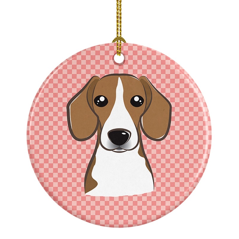 Checkerboard Pink Beagle Ceramic Ornament BB1239CO1