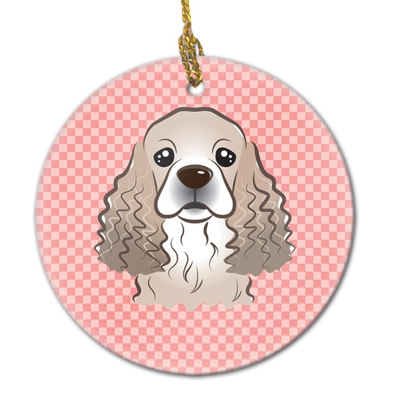 Checkerboard Pink Cocker Spaniel Ceramic Ornament BB1216CO1