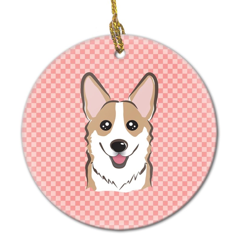Checkerboard Pink Corgi Ceramic Ornament BB1253CO1