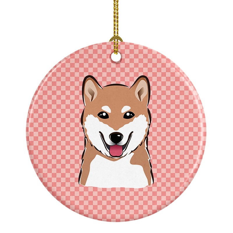 Checkerboard Pink Shiba Inu Ceramic Ornament BB1225CO1