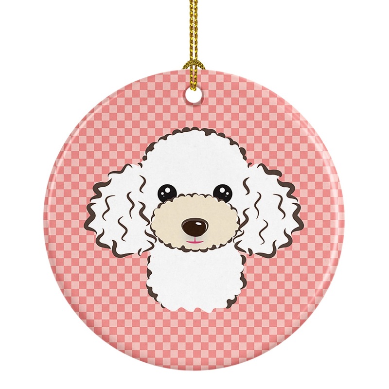 Checkerboard Pink White Poodle Ceramic Ornament BB1257CO1