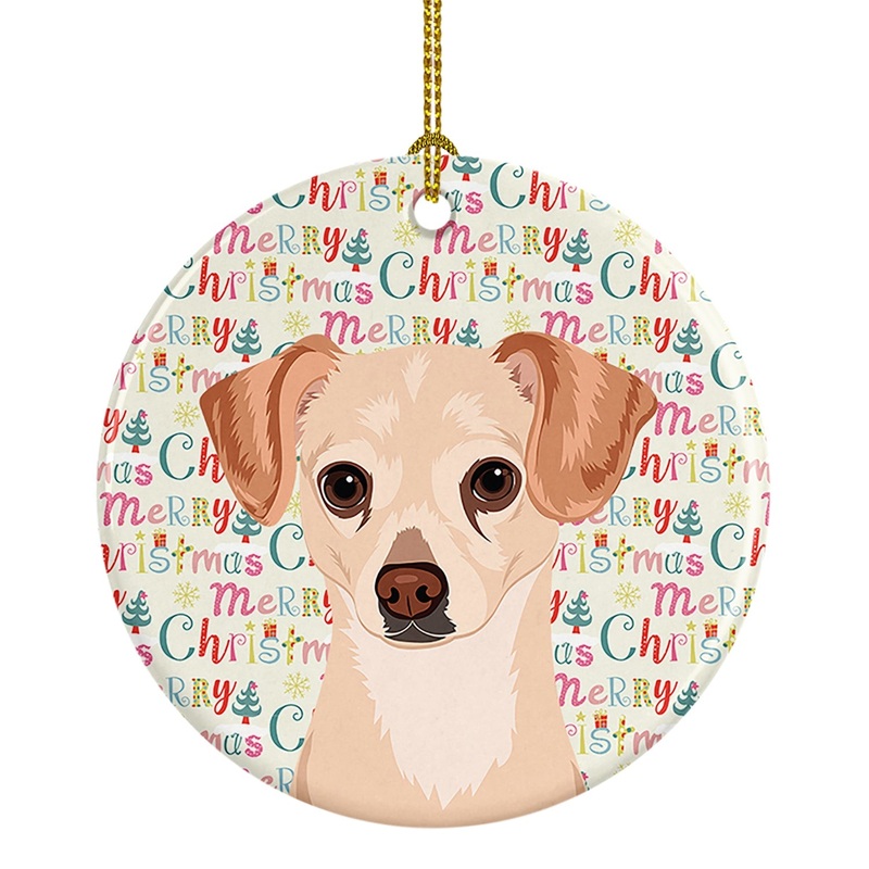 Chihuahua Cream Christmas Ceramic Ornament