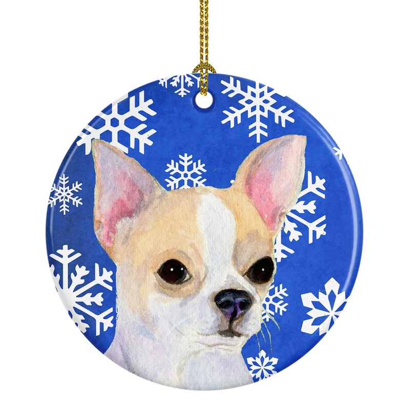 Chihuahua Winter Snowflakes Holiday Christmas Ornament - Round Ceramic Ornament  Artist-Designed Keepsake Decoration SS4612