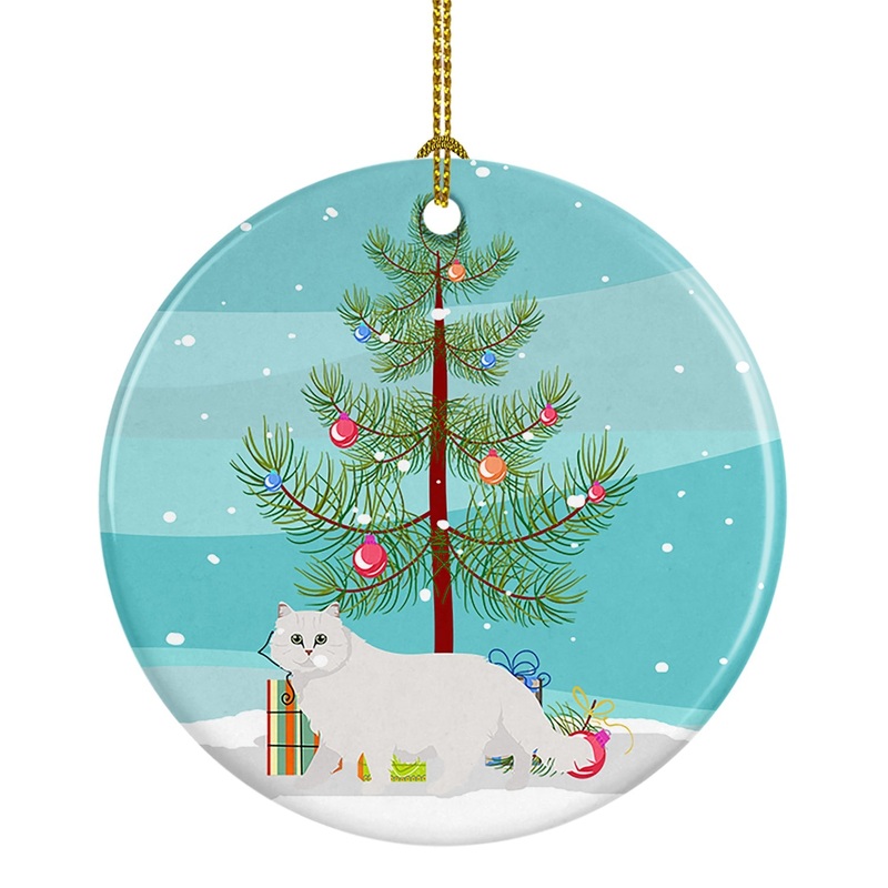 Chinchilla Persian Longhair Cat Merry Christmas Ornament - Round Ceramic Ornament  Artist-Designed Keepsake Decoration