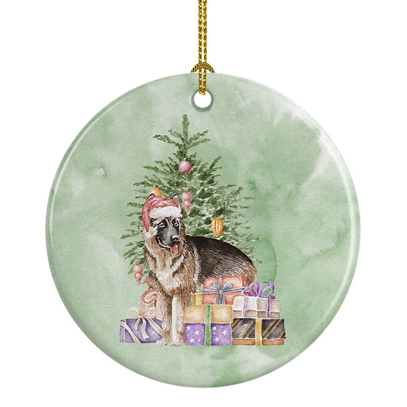 Christmas German Shepherd Ornament - Round Ceramic Ornament  Artist-Designed Keepsake Decoration