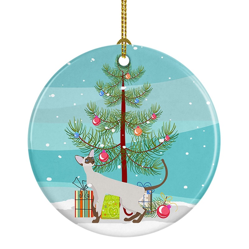 Colorpoint Shorthair Cat Merry Christmas Ornament - Round Ceramic Ornament  Artist-Designed Keepsake Decoration