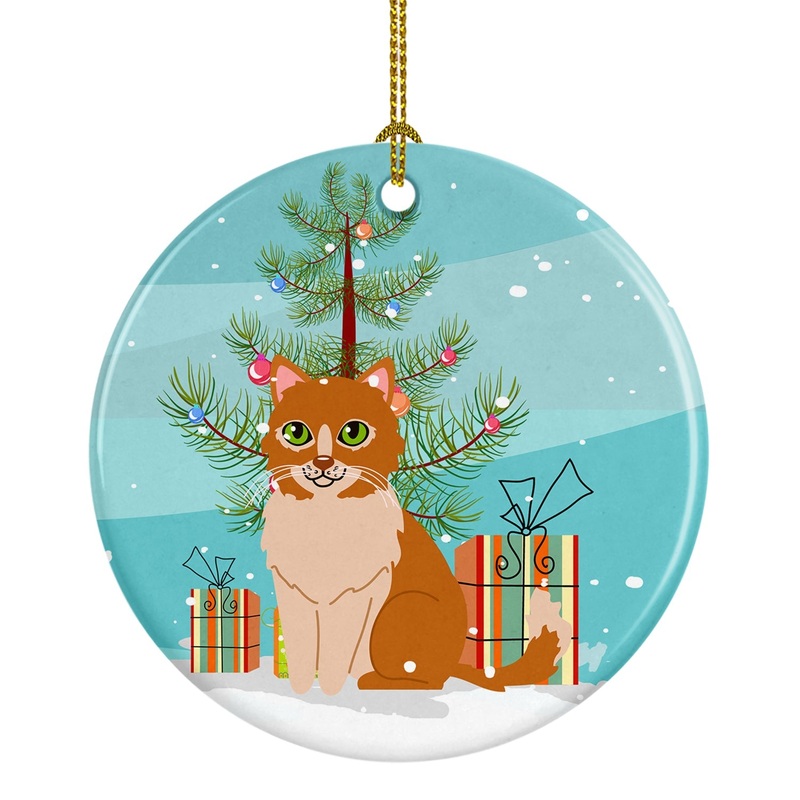 Merry Christmas Tree Ural Rex Cat Ornament - Round Ceramic Ornament  Artist-Designed Keepsake Decoration BB4435CO1