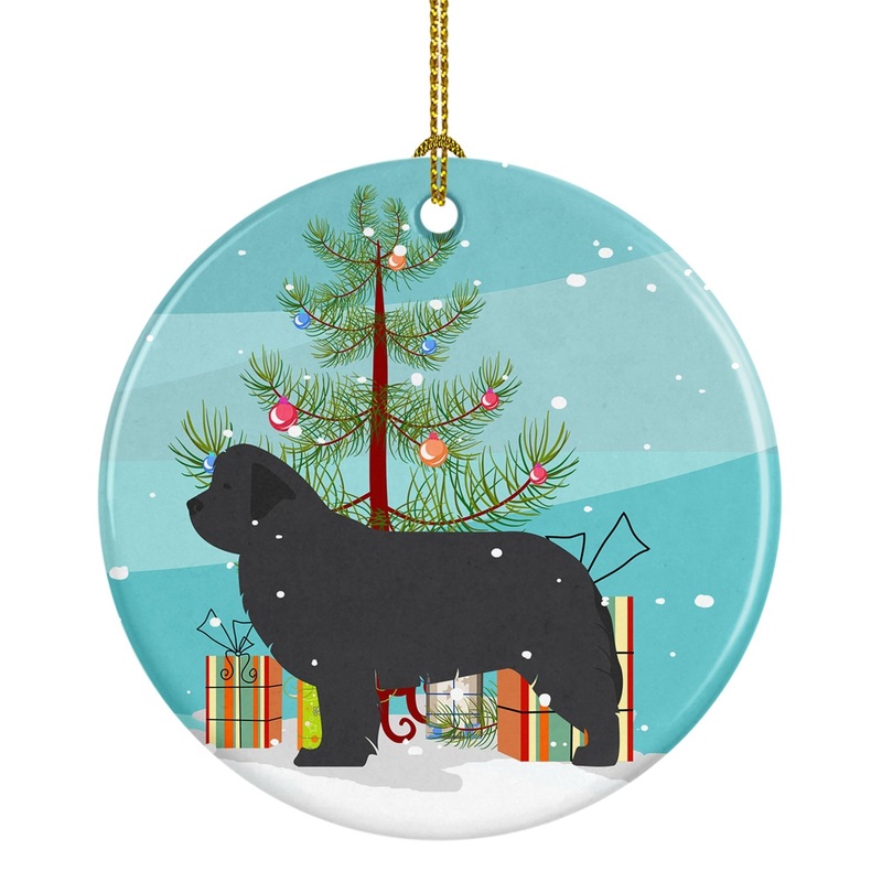 Newfoundland Merry Christmas Tree Ornament - Round Ceramic Ornament  Artist-Designed Keepsake Decoration BB2982CO1