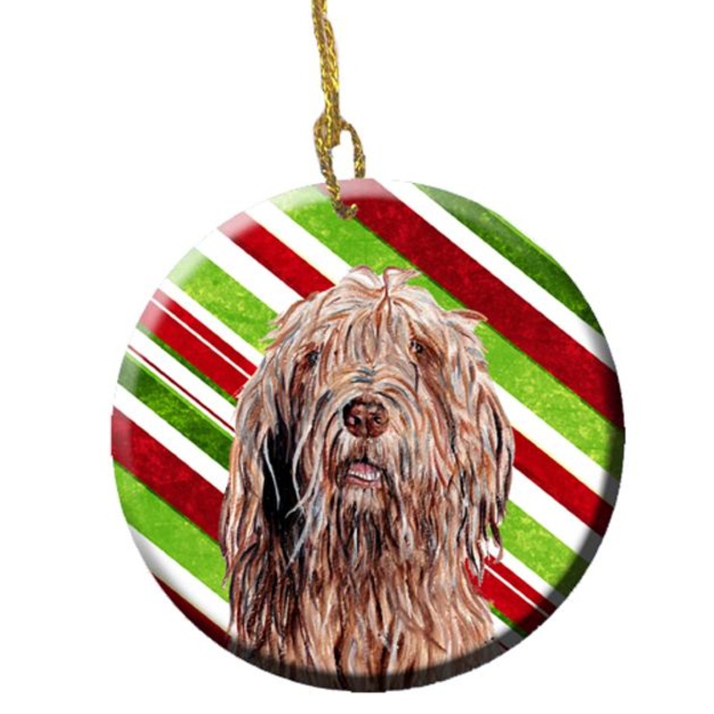 Otterhound Candy Cane Christmas Ornament - Round Ceramic Ornament  Artist-Designed Keepsake Decoration SC9805CO1