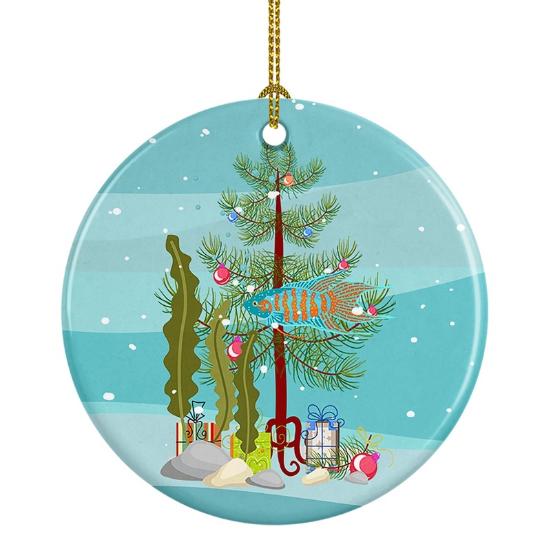 Paradise Fish Merry Christmas Ornament - Round Ceramic Ornament  Artist-Designed Keepsake Decoration