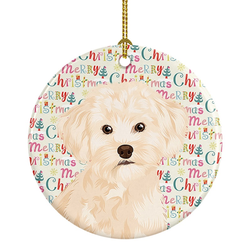 Poodle Toy Cream Christmas Ceramic Ornament