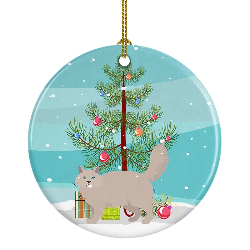 Siberian Forest #2 Cat Merry Christmas Ornament - Round Ceramic Ornament  Artist-Designed Keepsake Decoration