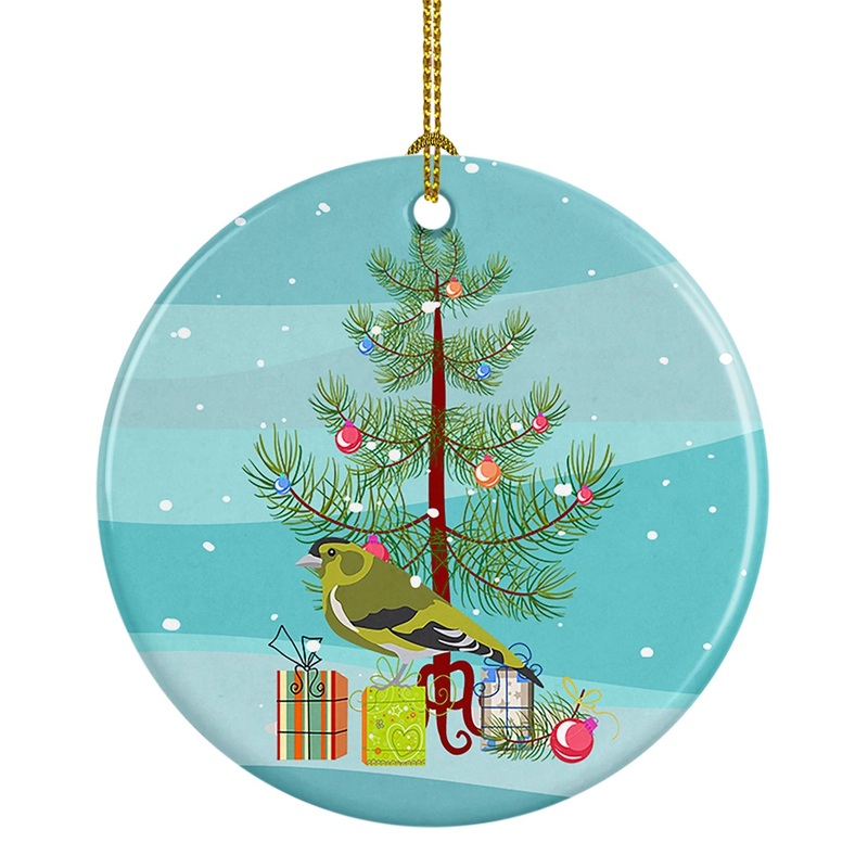Siskin Merry Christmas Ornament - Round Ceramic Ornament  Artist-Designed Keepsake Decoration