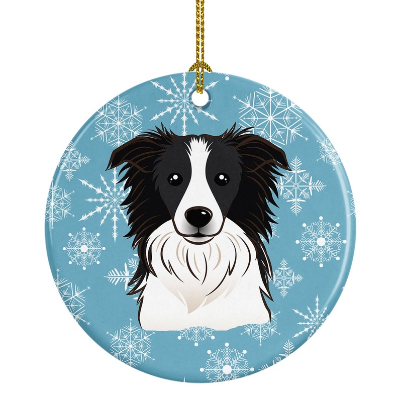 Snowflake Border Collie Ornament - Round Ceramic Ornament  Artist-Designed Keepsake Decoration BB1675CO1