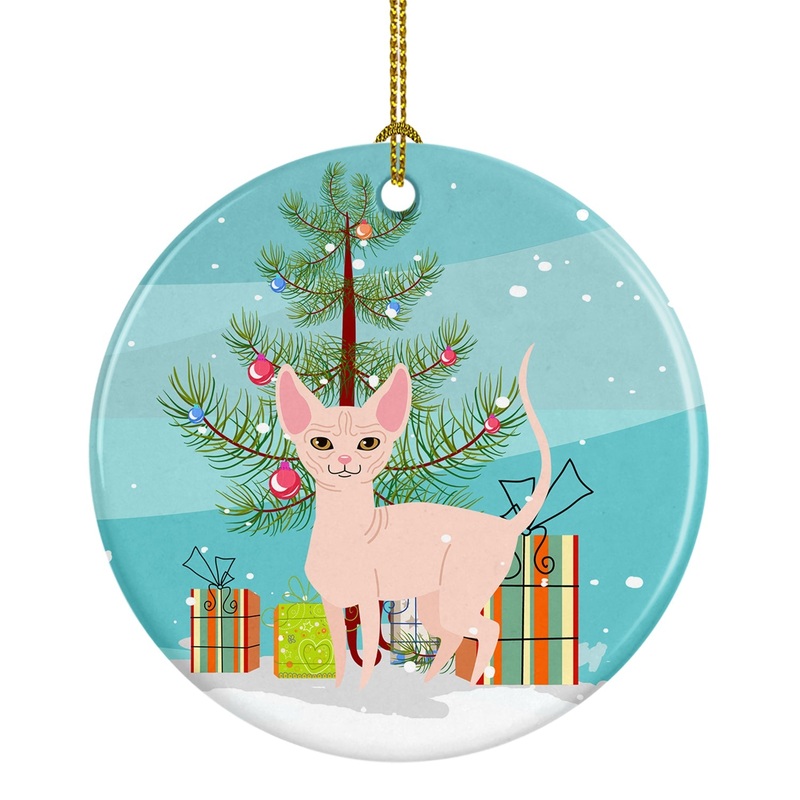 Sphynx Cat Merry Christmas Tree Ornament - Round Ceramic Ornament  Artist-Designed Keepsake Decoration BB4432CO1