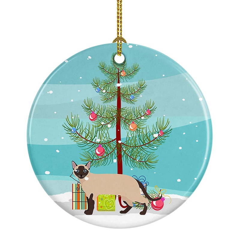 Tonkinese Cat Merry Christmas Ornament - Round Ceramic Ornament  Artist-Designed Keepsake Decoration