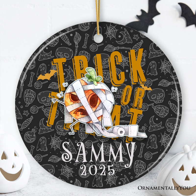 Trick or Treat Spooky Cute Kids Custom Ornament, Halloween Ghost and Pumpkin Childrens Gift