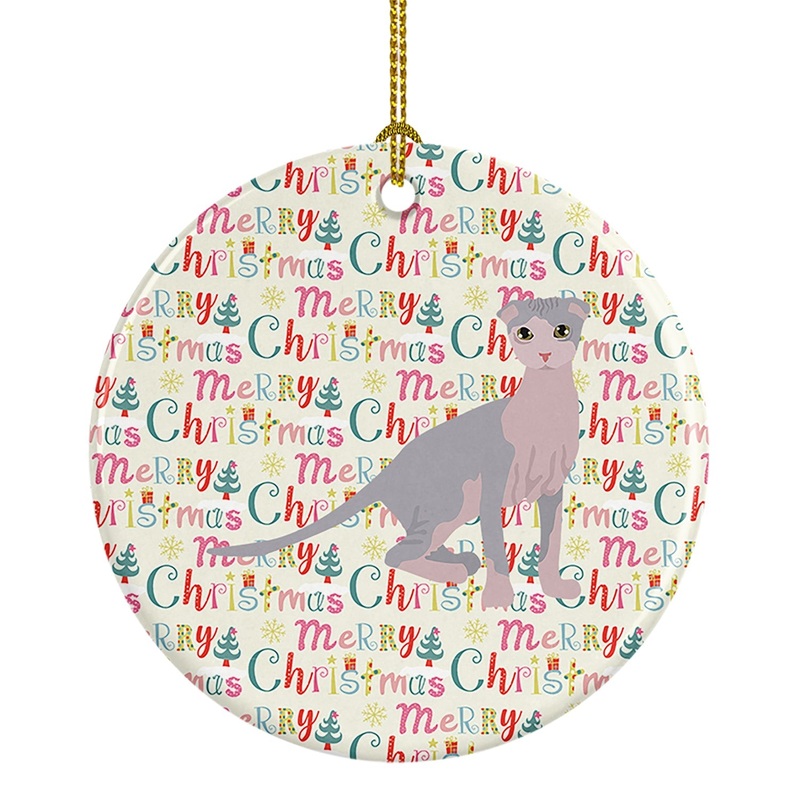 Ukrainian Levkoy Cat Christmas Ceramic Ornament