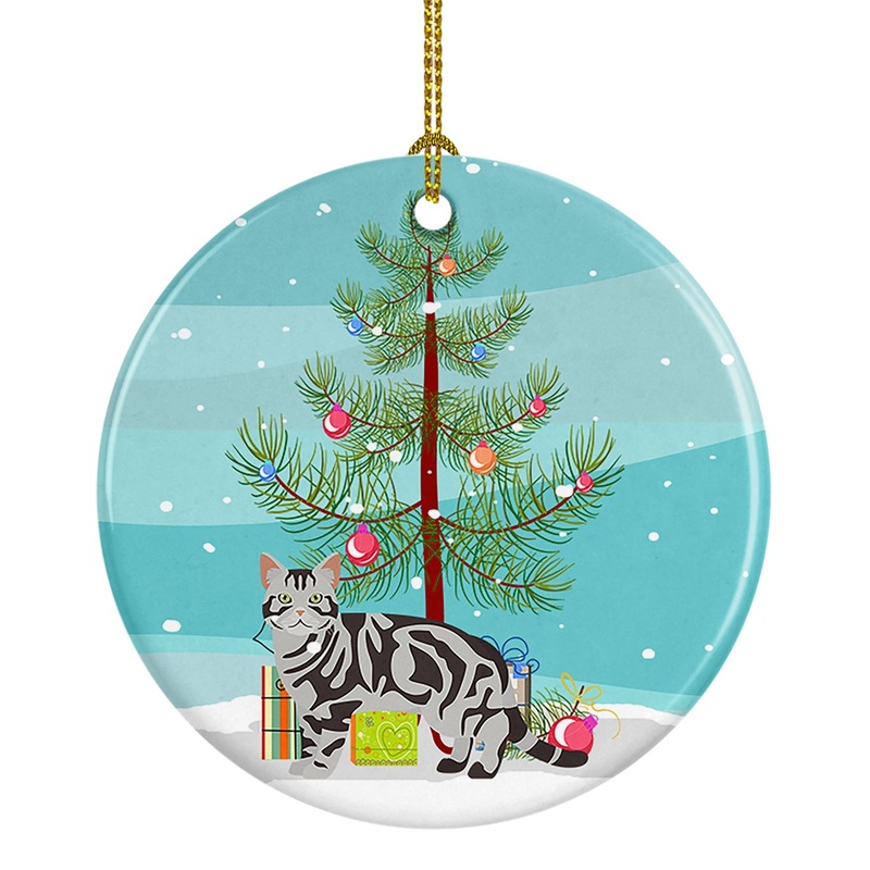 American Shorthair #1 Cat Merry Christmas Ornament - Round Ceramic Ornament  Artist-Designed Keepsake Decoration