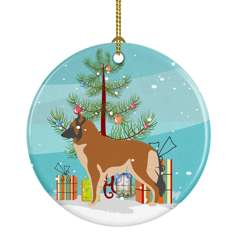 Belgian Tervuren Christmas Ornament - Round Ceramic Ornament  Artist-Designed Keepsake Decoration BB8465CO1
