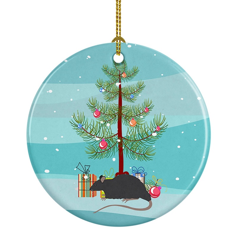 Black Rat Merry Christmas Ornament - Round Ceramic Ornament  Artist-Designed Keepsake Decoration