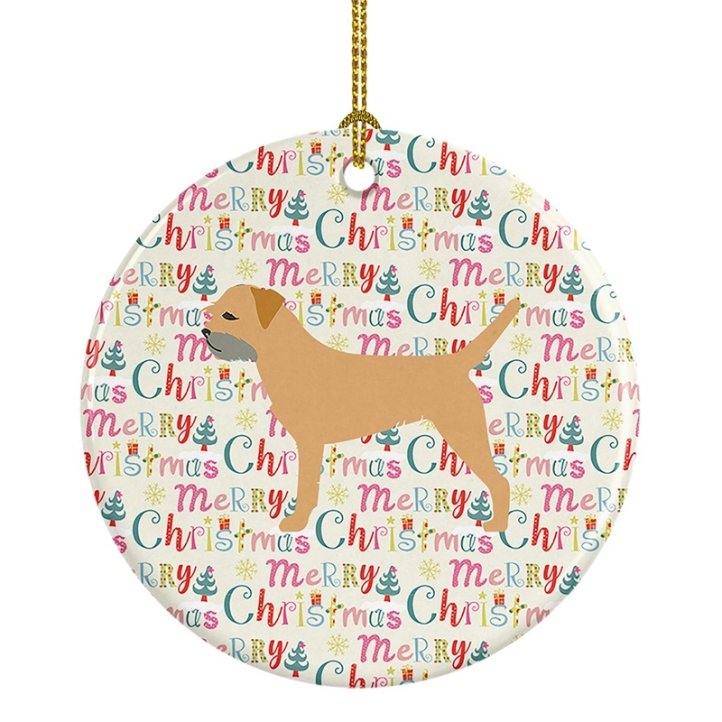 Border Terrier Merry Christmas Ceramic Ornament