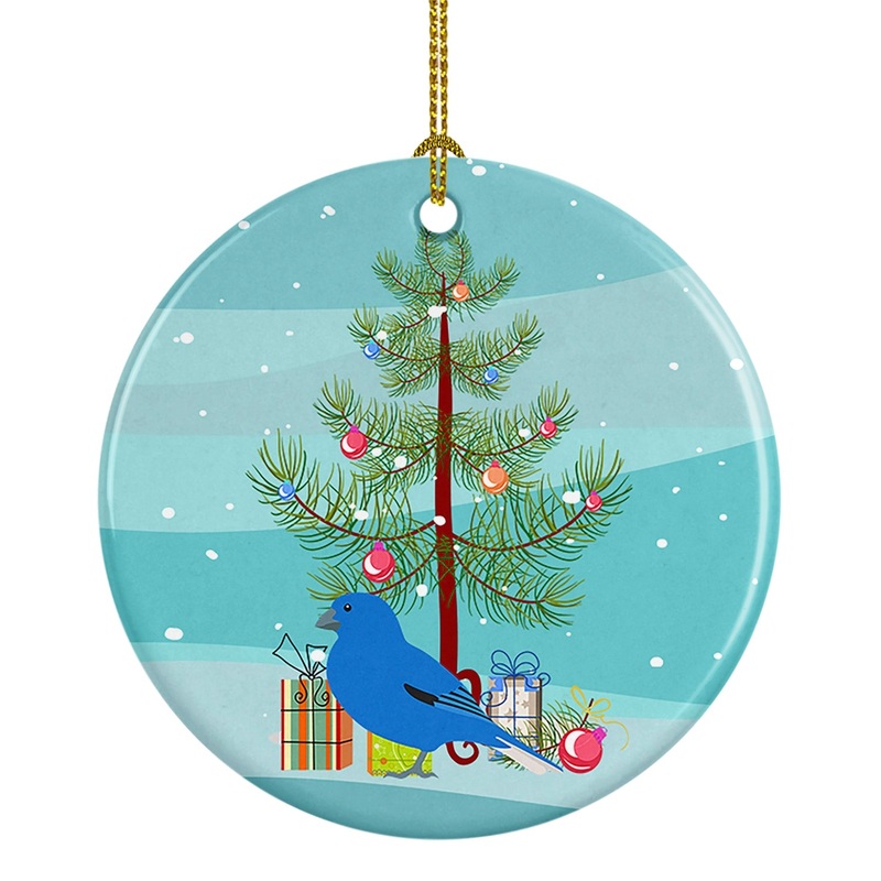 Bunting Merry Christmas Ornament - Round Ceramic Ornament  Artist-Designed Keepsake Decoration