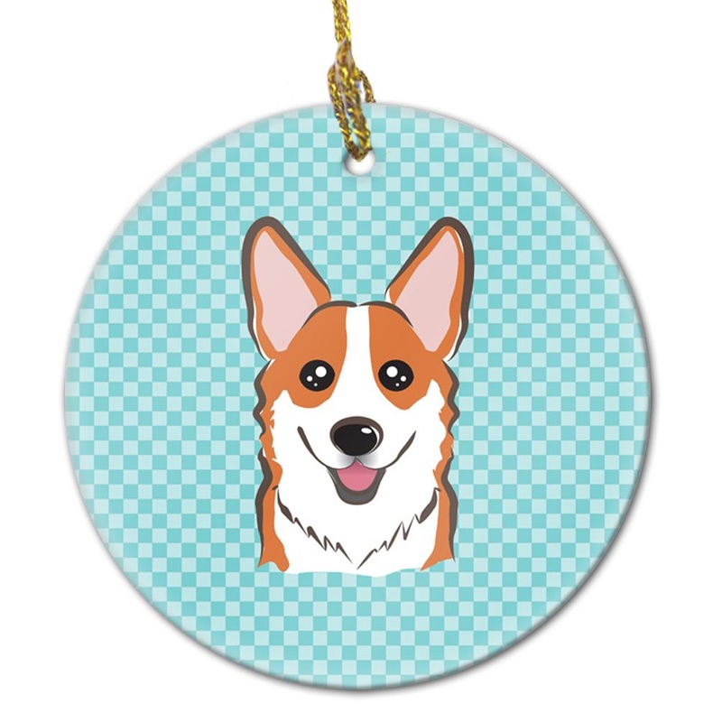Checkerboard Blue Corgi Ceramic Ornament BB1192CO1