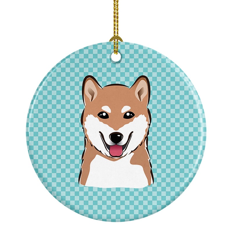 Checkerboard Blue Shiba Inu Ceramic Ornament BB1163CO1