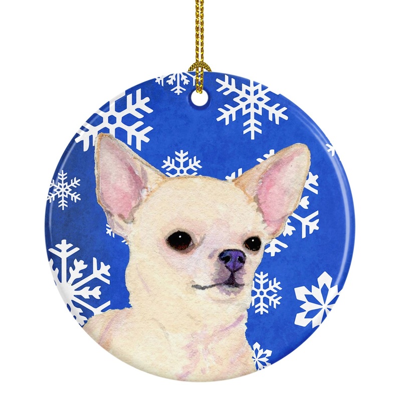 Chihuahua Winter Snowflakes Holiday Christmas Ornament - Round Ceramic Ornament  Artist-Designed Keepsake Decoration SS4610