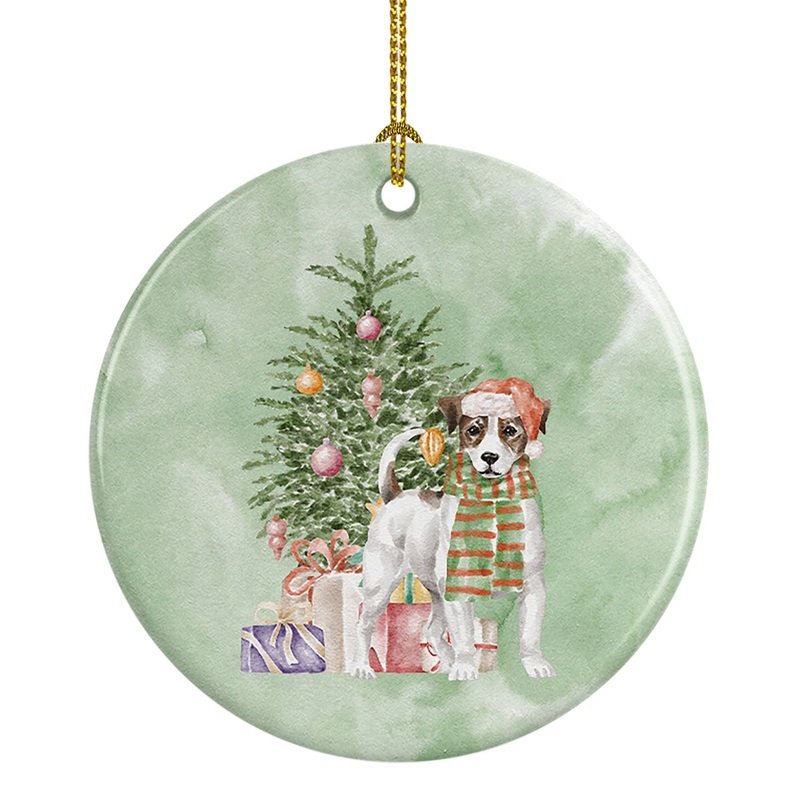 Christmas Jack Russell Terrier Smooth Ornament - Round Ceramic Ornament  Artist-Designed Keepsake Decoration