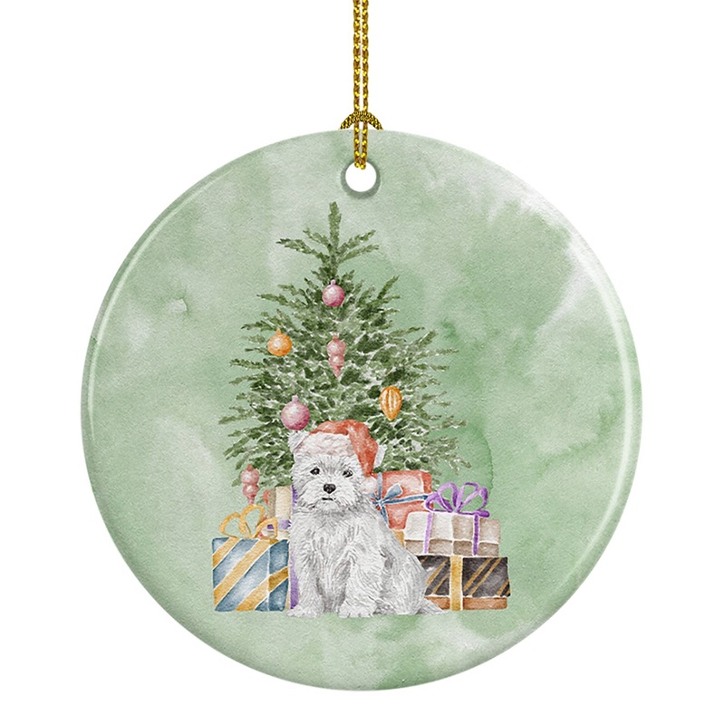 Christmas West Highland White Terrier Puppy Ornament - Round Ceramic Ornament  Artist-Designed Keepsake Decoration