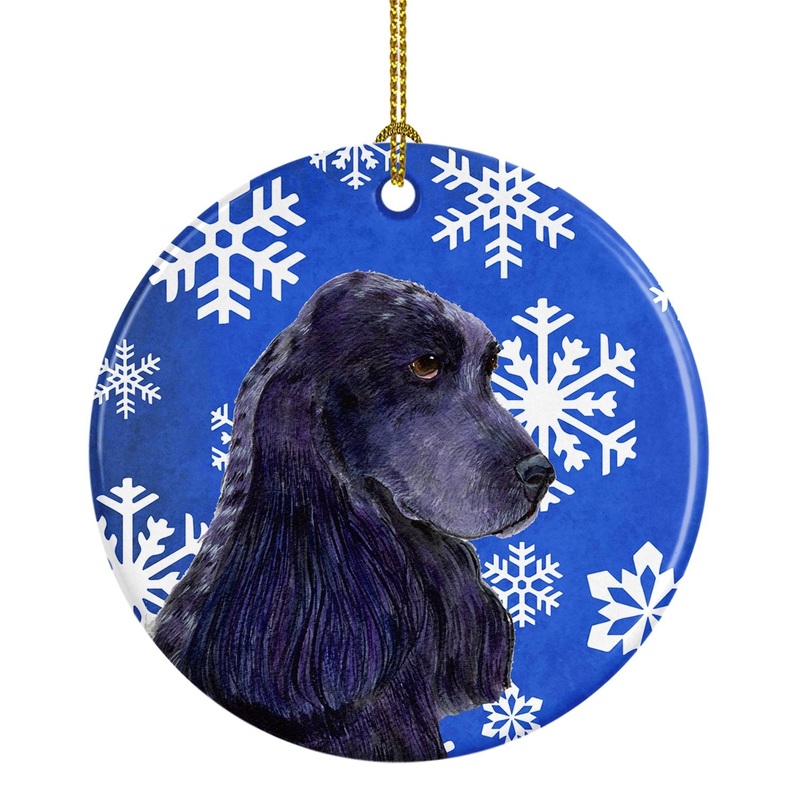 Cocker Spaniel Winter Snowflakes Holiday Christmas Ornament - Round Ceramic Ornament  Artist-Designed Keepsake Decoration SS4609