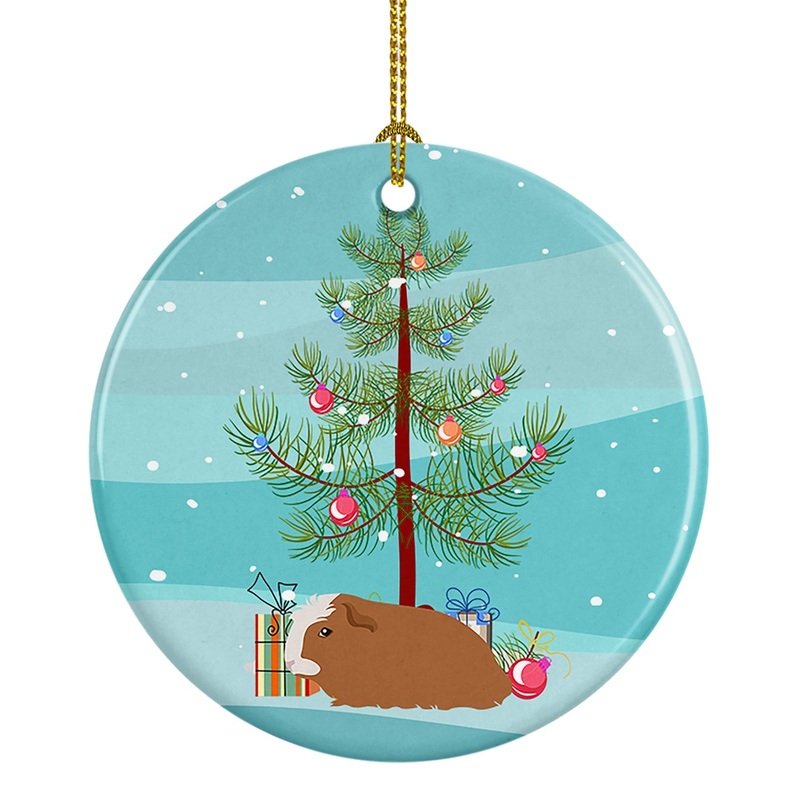 Crested Guinea Pig Merry Christmas Ornament - Round Ceramic Ornament  Artist-Designed Keepsake Decoration