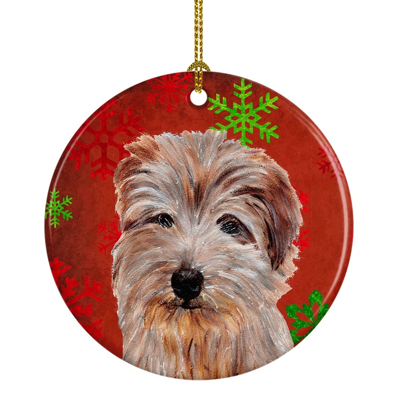 Norfolk Terrier Red Snowflakes Holiday Ceramic Ornament SC9760CO1
