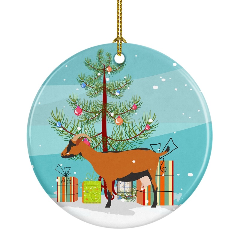 Oberhasli Goat Christmas Ornament - Round Ceramic Ornament  Artist-Designed Keepsake Decoration BB9255CO1