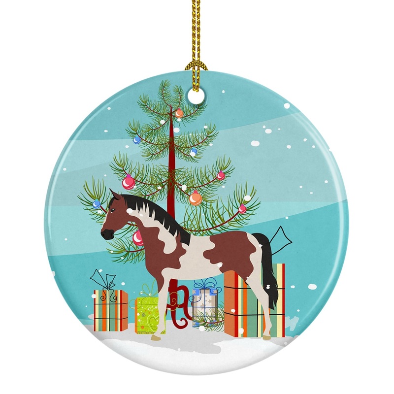 Pinto Horse Christmas Ornament - Round Ceramic Ornament  Artist-Designed Keepsake Decoration BB9274CO1