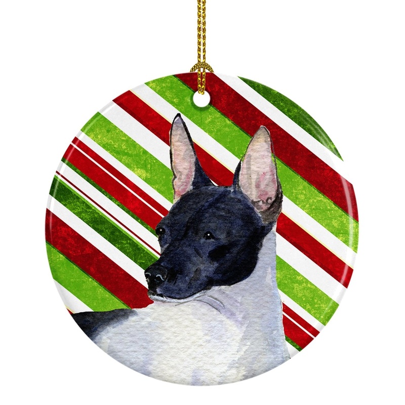 Rat Terrier Candy Cane Holiday Christmas Ornament - Round Ceramic Ornament  Artist-Designed Keepsake Decoration SS4549