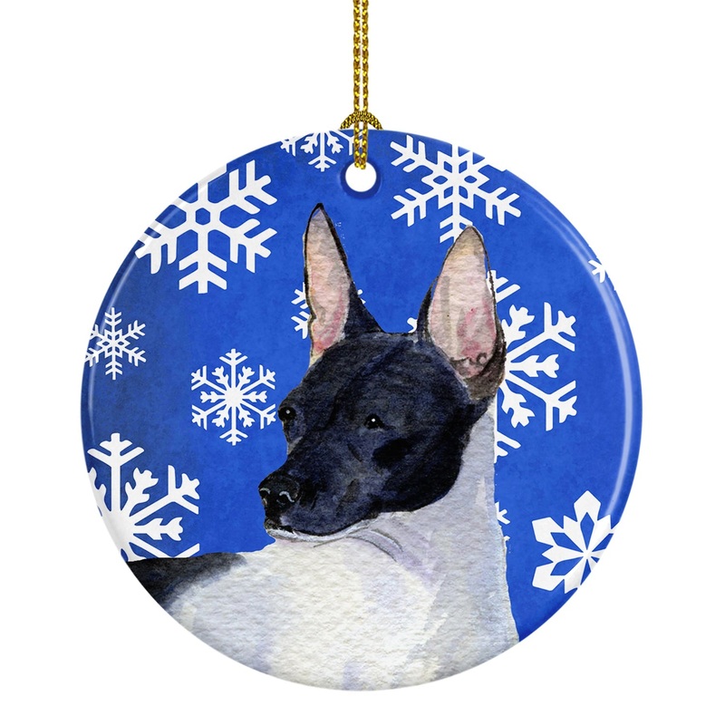 Rat Terrier Winter Snowflakes Holiday Christmas Ornament - Round Ceramic Ornament  Artist-Designed Keepsake Decoration SS4618