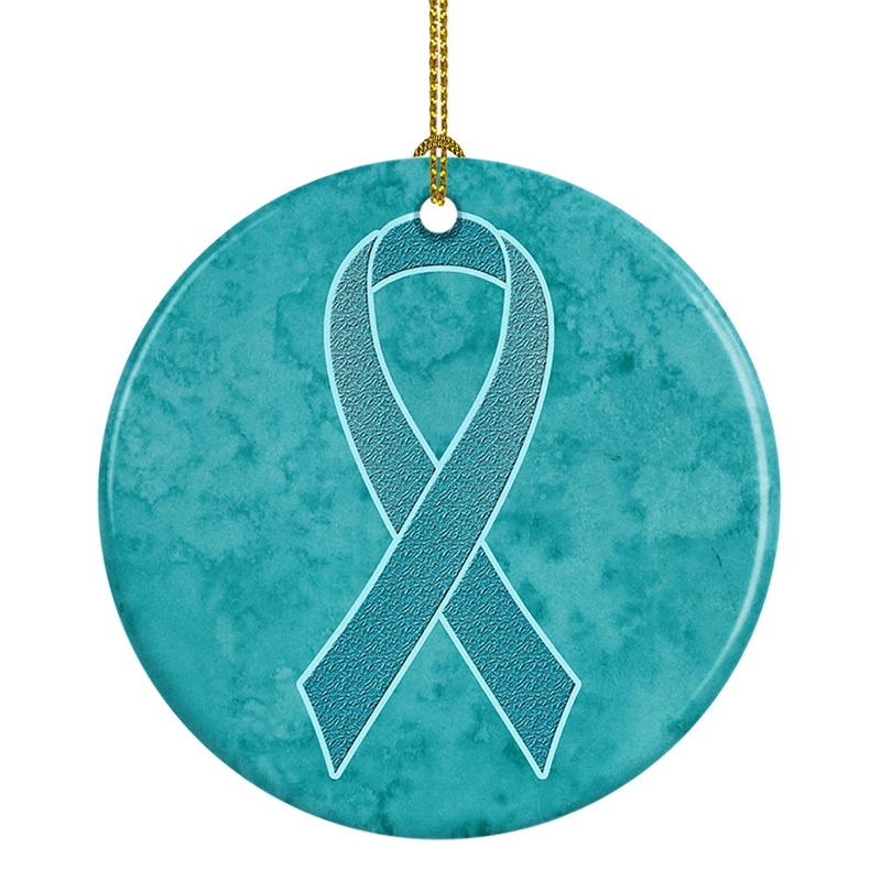 Teal Ribbon for Ovarian Cancer Awareness Ceramic Ornament AN1201CO1