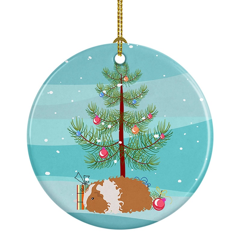 Texel Guinea Pig Merry Christmas Ornament - Round Ceramic Ornament  Artist-Designed Keepsake Decoration