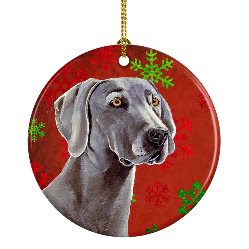 Weimaraner Red Snowflake Holiday Christmas Ornament - Round Ceramic Ornament  Artist-Designed Keepsake Decoration LH9341