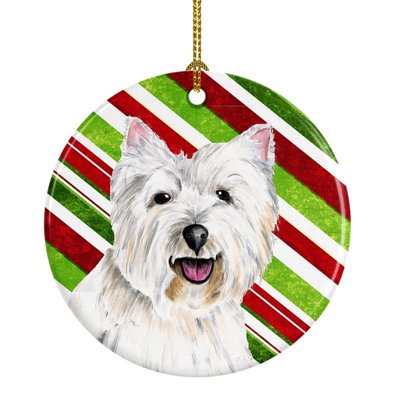 Westie Candy Cane Holiday Christmas  Ornament - Round Ceramic Ornament  Artist-Designed Keepsake Decoration SC9330