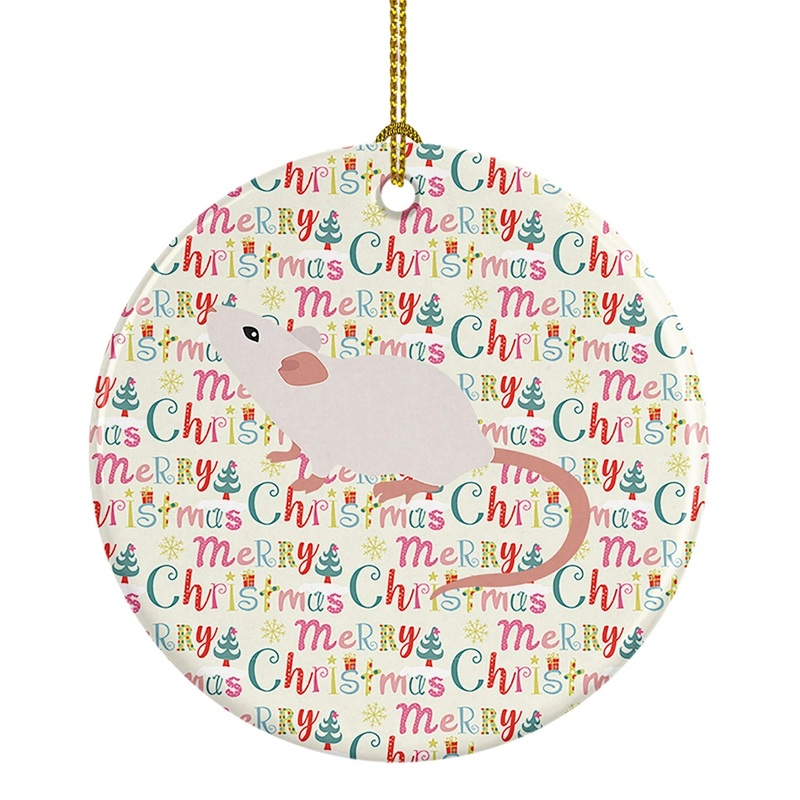 White Domestic Mouse Christmas Ceramic Ornament