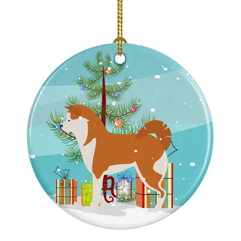 Akita Merry Christmas Tree Ornament - Round Ceramic Ornament  Artist-Designed Keepsake Decoration BB2990CO1