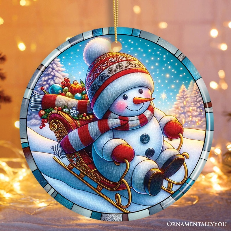 Arctic Sleigh Snowmans Magical Ride Christmas Ornament, Handmade Frosty Winter Gift