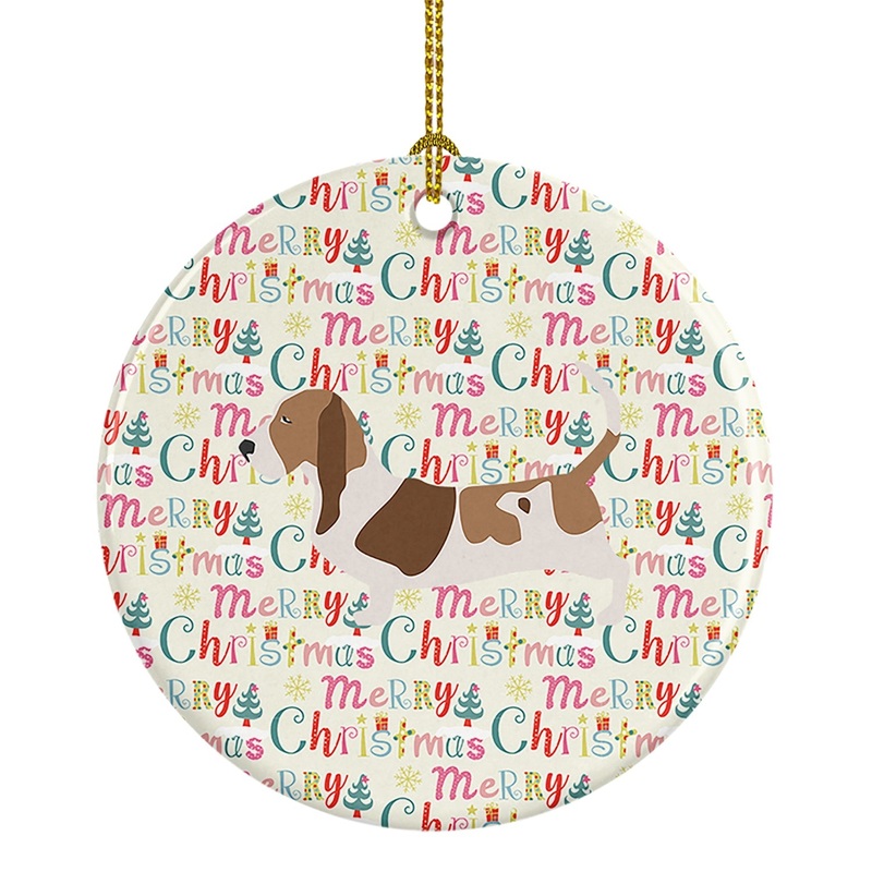 Basset Hound Merry Christmas Ceramic Ornament